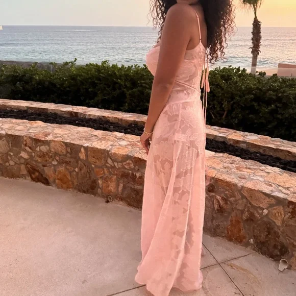 House of CB Seren Blush Sheer Lace-Up Back Gown - Picture 4 of 5